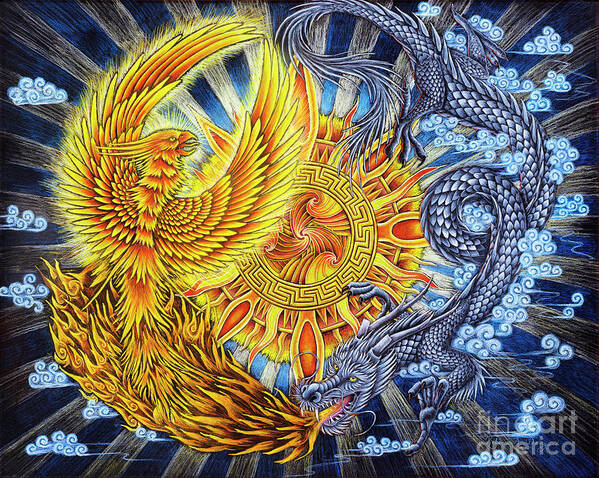 Chinese Dragon Poster featuring the pastel Phoenix and Dragon by Rebecca Wang