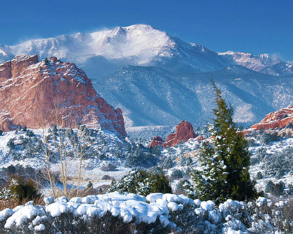Colorado Poster featuring the photograph Pikes Peak in Winter by John Hoffman