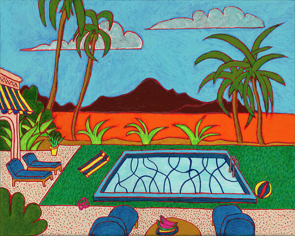 Playing Poster featuring the painting Playing Poolside in Palm Springs by Doug Fischer