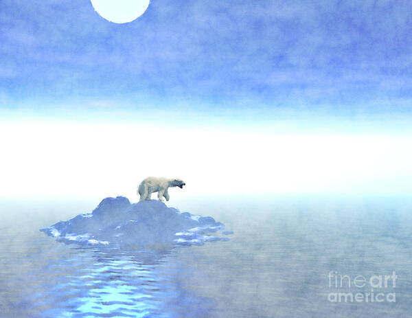 Polar Bear Poster featuring the digital art Polar Bear On Iceberg by Phil Perkins