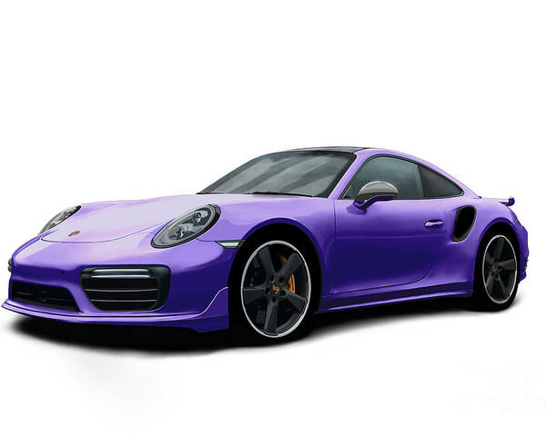 Hand Drawn Poster featuring the digital art Porsche 911 991 Turbo S Digitally Drawn - Purple by Moospeed Art