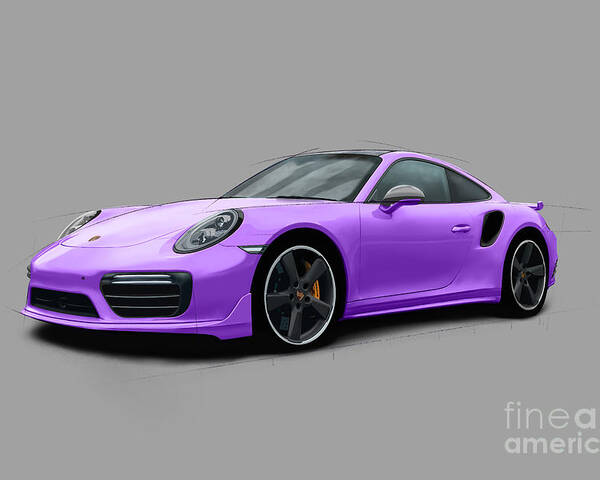 Hand Drawn Poster featuring the digital art Porsche 911 Turbo S Sketch - Purple Edition by Moospeed Art