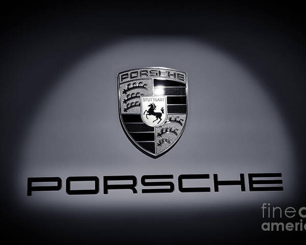Porsche 911 Poster featuring the photograph Porsche Car Emblem isolated BW 2 by Stefano Senise