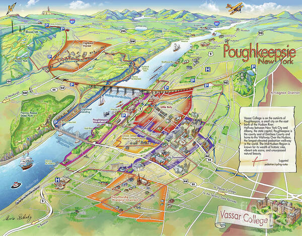 Vassar College Poster featuring the digital art Poughkeepsie and Vassar College Illustrated Map by Maria Rabinky