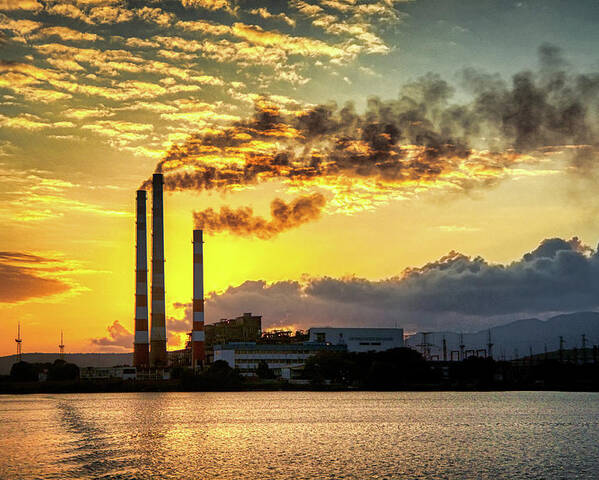 Clouds Poster featuring the photograph Power plant pollution by Micah Offman