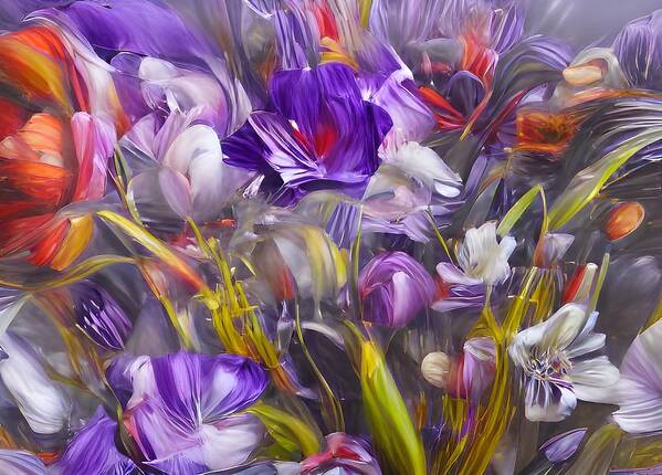 Abstract Poster featuring the digital art Purple Flowers by Beverly Read