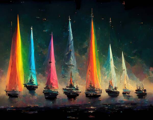 Sailing Poster featuring the digital art Rainbow Fleet by Nickleen Mosher