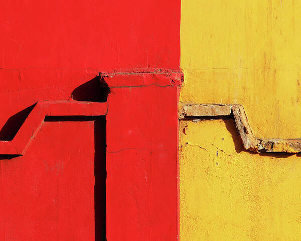 Color Combination Poster featuring the photograph Red and Yellow Wall with Pattern by Prakash Ghai