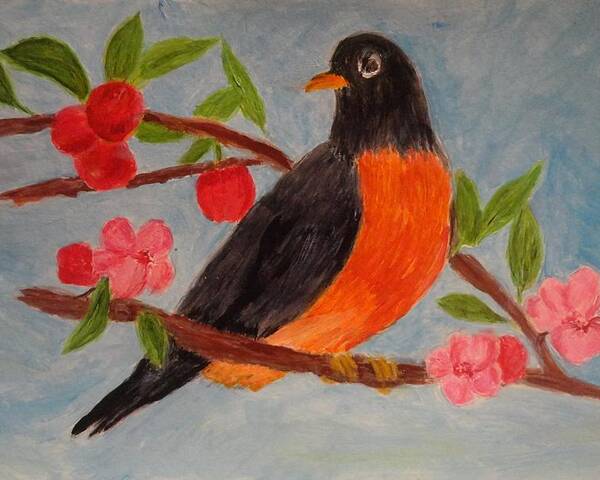 Red Breast Robin Poster featuring the painting Red Breast Robin  by Rosie Foshee
