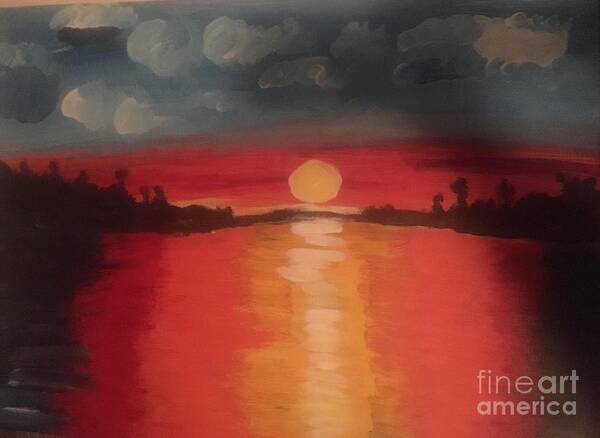 Red Hot Sunset Heat Beauty Nature Love Muskoka Cottage Country Canada Poster featuring the painting Red Hot Sunset by Nina Jatania