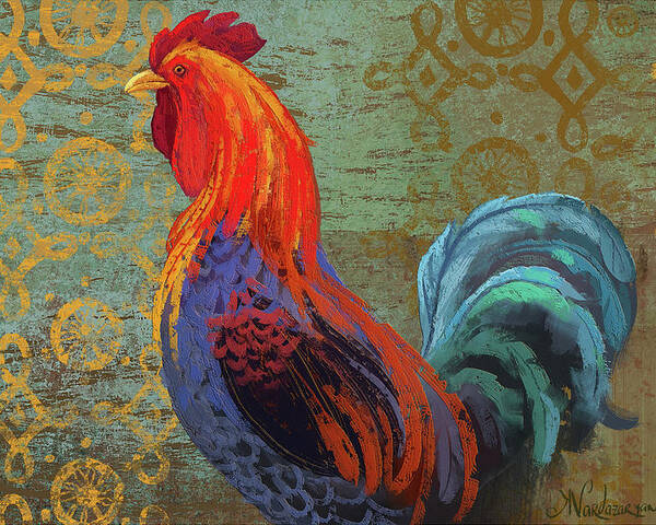 Rooster Art Poster featuring the painting Red Rooster by Kristina Vardazaryan