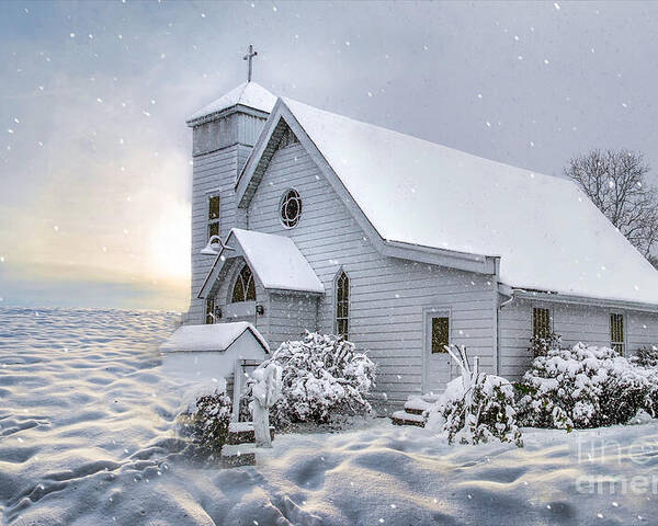Church Poster featuring the photograph Refuge in the Snow by Shelia Hunt