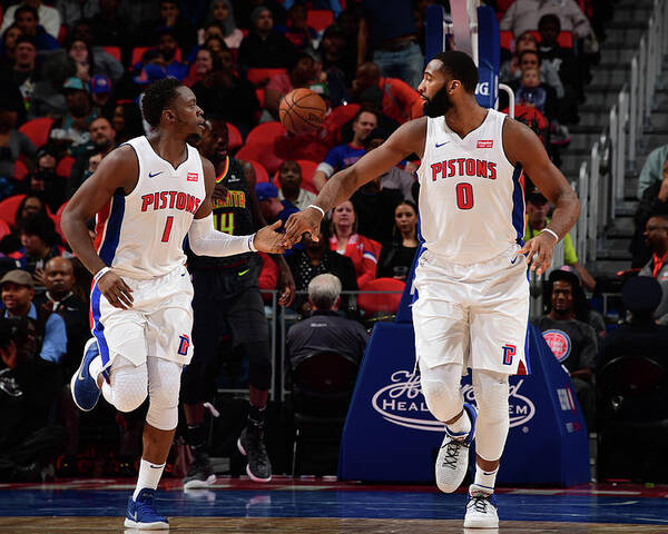 Nba Pro Basketball Poster featuring the photograph Reggie Jackson and Andre Drummond by Chris Schwegler