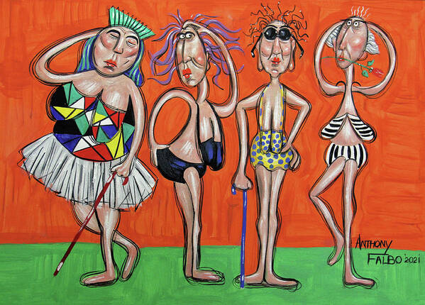 Swimsuit Models Poster featuring the painting Retired Swimsuit Models by Anthony Falbo