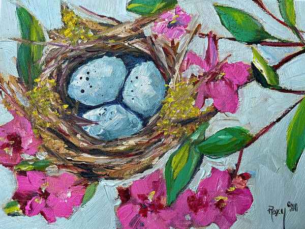 Robin Nest Poster featuring the painting Robins Nest by Roxy Rich