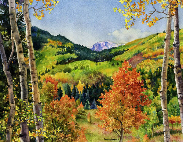 Fall Leaves Painting Poster featuring the painting Rocky Mountain Paradise by Anne Gifford