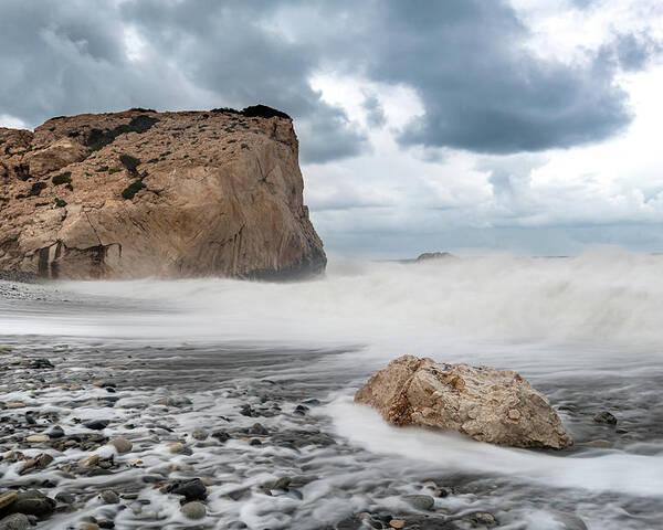 Waves Poster featuring the photograph Rocky Seascape during Storm by Michalakis Ppalis