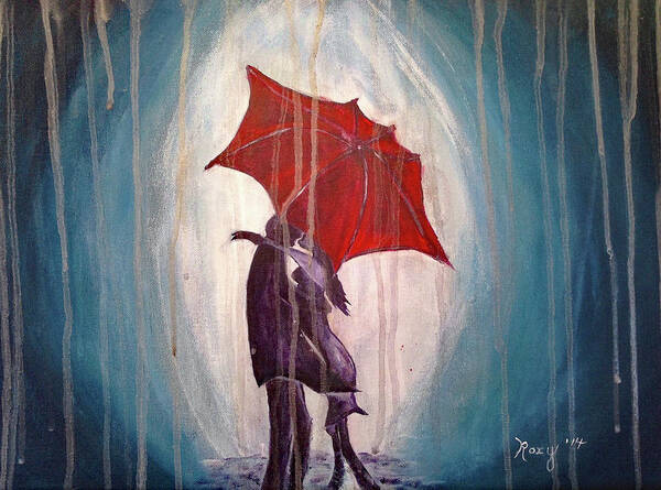 Romantic Couple Poster featuring the painting Romantic Couple under Umbrella by Roxy Rich