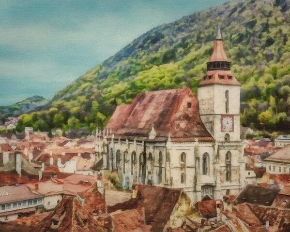 Brasov Poster featuring the painting Rooftops of Brasov by Jeffrey Kolker