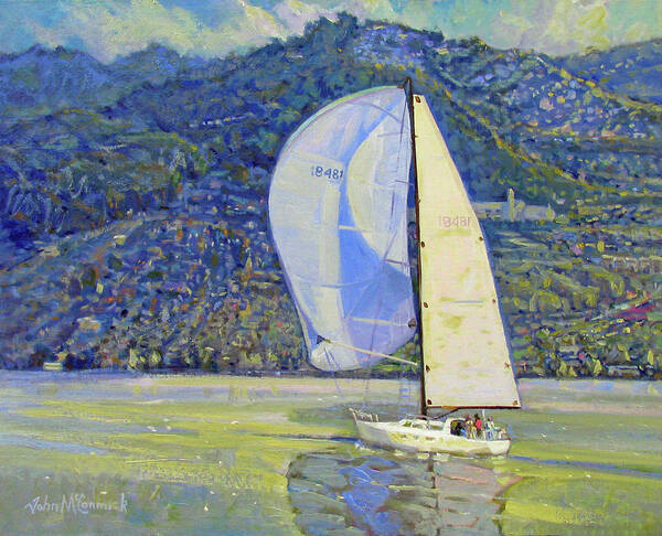 Sailboat Poster featuring the painting Sailing Oakland Hills by John McCormick