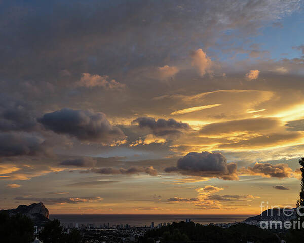 Clouds Poster featuring the photograph Scenic sunset sky in Calpe by Adriana Mueller