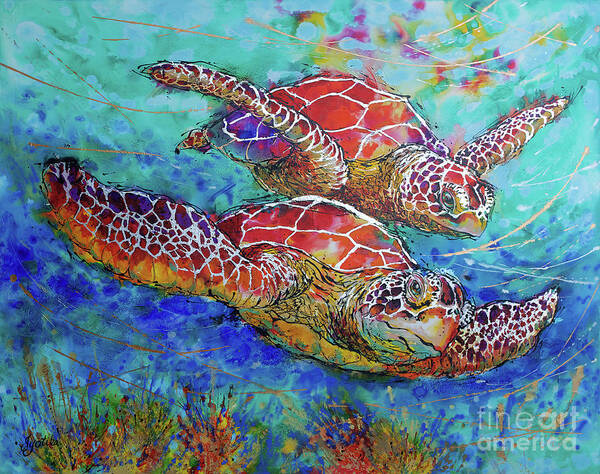  Poster featuring the painting Sea Turtle Buddies II by Jyotika Shroff