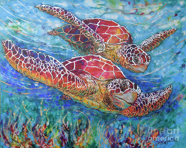  Poster featuring the painting Sea Turtle Buddies III by Jyotika Shroff
