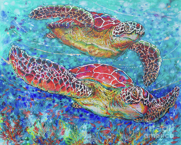  Poster featuring the painting Sea Turtles on Coral Reef II by Jyotika Shroff