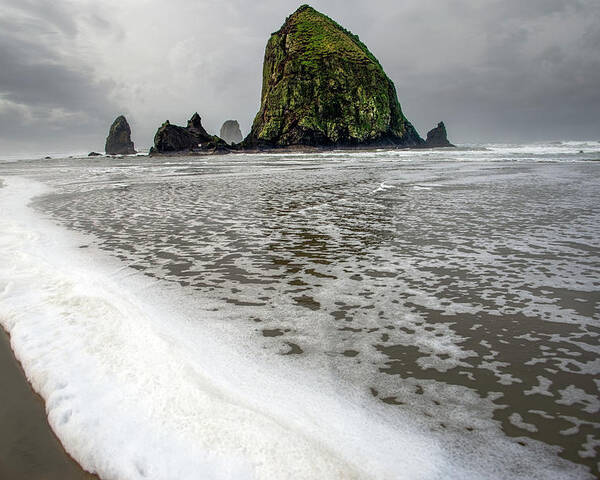 Cannon Beach Poster featuring the photograph Seafoam at Cannon Beach by Jerry Cahill