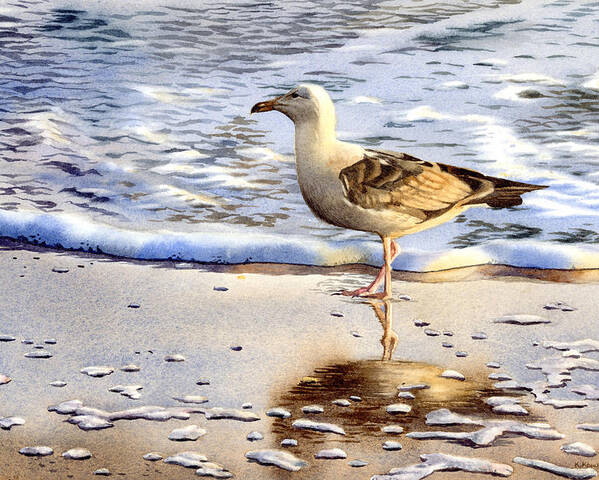 Seagull Poster featuring the painting Seagull in the Golden Afternoon by Espero Art