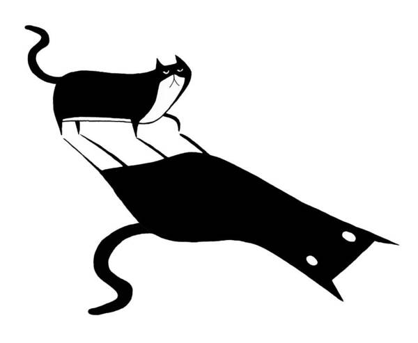 Cat Feline Pet Animal Moggie Tuxedo Prowl Hunt Shadow Light Light And Shadow Stretched Dark Eyes Ears Tail Spooky Whimsical Fun Cartoon Illustration Drawing Pen And Ink Ink Drawing Monochrome Black And White Poster featuring the drawing Shadow by Andrew Hitchen