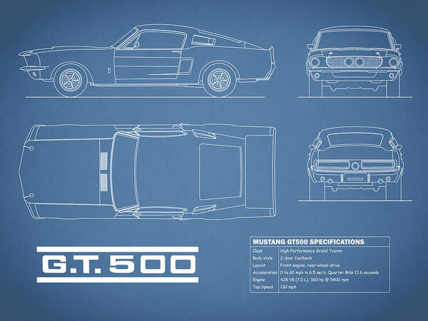 Ford Mustang Poster featuring the photograph Shelby Mustang GT500 Blueprint by Mark Rogan