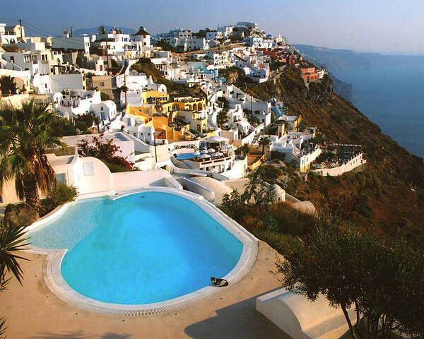 Greece Poster featuring the photograph Santorini / Pool by Claude Taylor