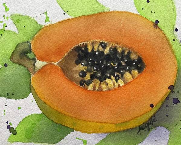 Papaya Poster featuring the painting Smiling Papaya by Kelly Miyuki Kimura