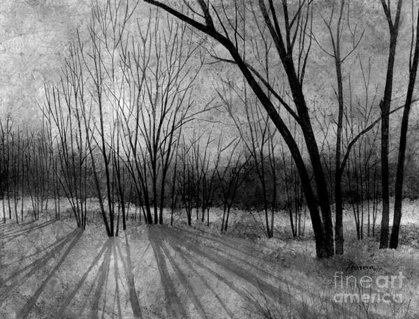 Winter Poster featuring the painting Solstice Shadows in Black and White by Hailey E Herrera