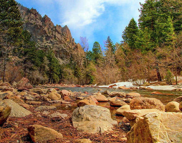 Beautiful Poster featuring the photograph Rocky Riverbank With Pine Trees,South Boulder Creek by Tom Potter