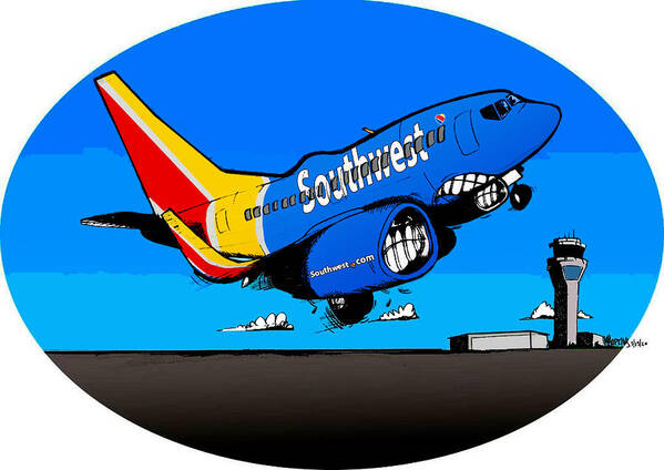 Boeing Poster featuring the drawing Southwest 737 by Michael Hopkins