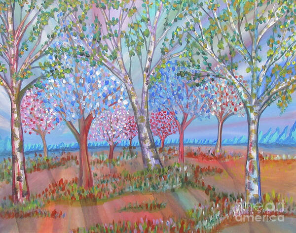 Landscape Trees Spring Birch Colourful Ontario Canada Lobby Office Abstract Realism Poster featuring the painting Spring Is In The Air by Bradley Boug