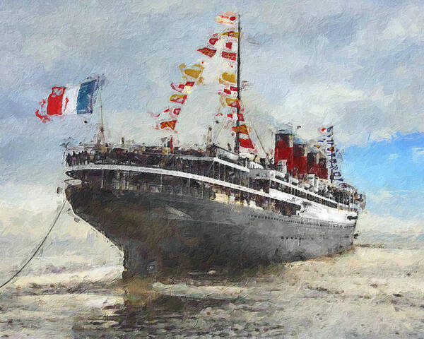 Steamer Poster featuring the digital art SS France Stern by Geir Rosset