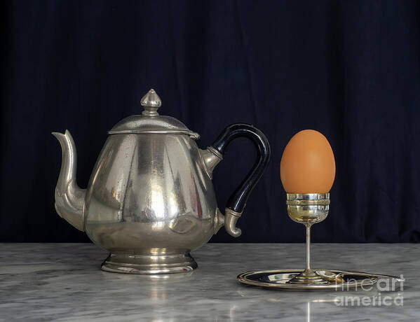 Patina Poster featuring the photograph Sterling Silver Eggcup and Teapot Black Background Still Life by Pablo Avanzini