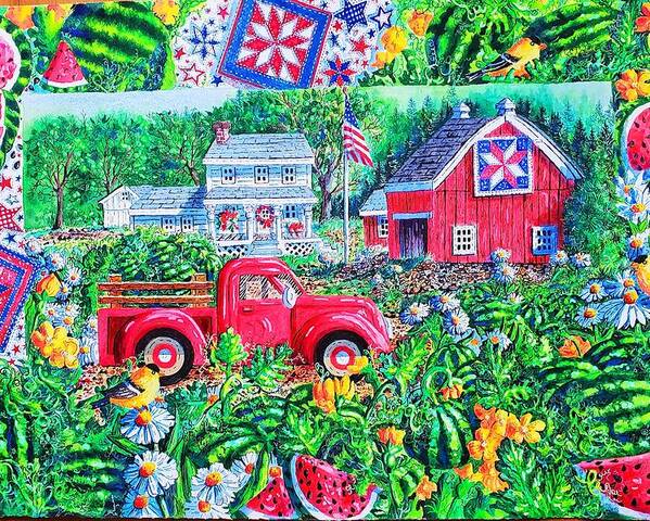 Red Truck Poster featuring the painting Summertime by Diane Phalen