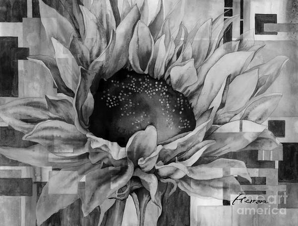 Sunflower Poster featuring the painting Sunflower Canopy in Black and White by Hailey E Herrera