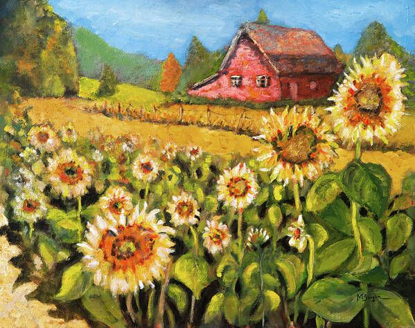 Sunflowers Poster featuring the painting Sunflower Field by Mike Bergen