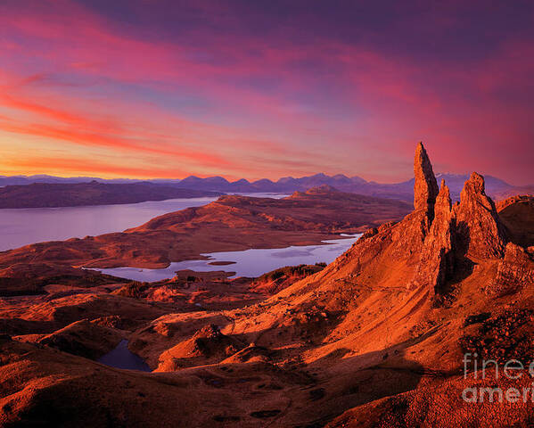 Scotland Poster featuring the photograph Sunrise at the Old Man of Storr, Isle of Skye, Scottish Highlands, Scotland by Neale And Judith Clark