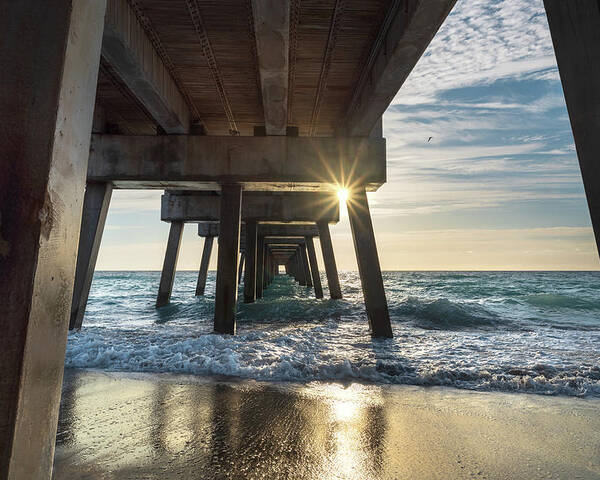 Juno Pier Poster featuring the photograph Sunrise Under Juno Pier by Laura Fasulo