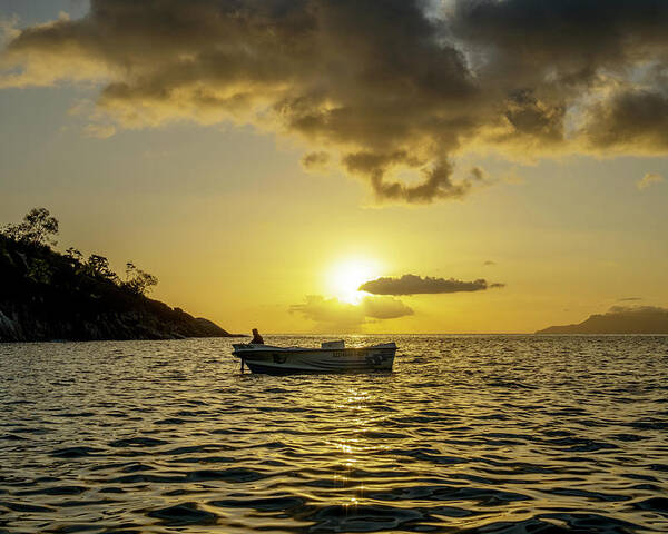 Boat Poster featuring the photograph Sunset in the Indian Ocean 2 by Dubi Roman