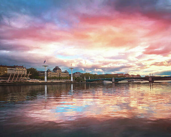 Lyon Poster featuring the photograph Sunset on the Rhone River Lyon France by Carol Japp