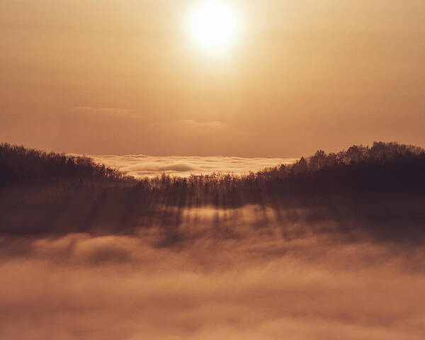 Palkovicke Hurky Poster featuring the photograph Sunset over a sea of clouds by Vaclav Sonnek