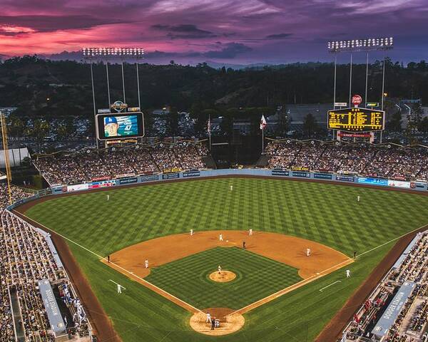 Sunset over Dodger Stadium Poster by Mountain Dreams - Pixels