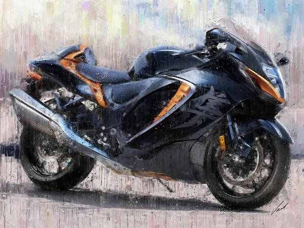 Motorcycle Poster featuring the painting SUZUKI HAYABUSA GSX1300R Motorcycles by Vart by Vart